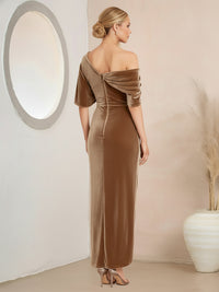 Wrap Asymmetrical Pleated Velvet Floor-Length Formal Dresses