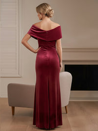 Wrap V-Neck Short Sleeves Ruched Velvet Floor-Length Formal Dresses