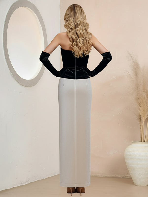 Sheath/Column Strapless Velvet Floor-Length Formal Dresses - Gloves Not Included