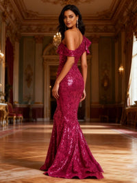Mermaid/Trumpet One Shoulder Ruffle Floor-Length Evening Dresses with Sparkly Sequin