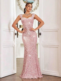 Trumpet/Mermaid Cap Sleeve Floor-Length Formal Dresses with Sparkly Sequin