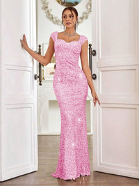 Trumpet/Mermaid Cap Sleeve Floor-Length Formal Dresses with Sparkly Sequin