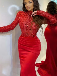 Mermaid/Trumpet Long Sleeve High Neck Floor-Length Evening Dresses with Sparkly Sequin