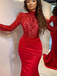 Mermaid/Trumpet Long Sleeve High Neck Floor-Length Evening Dresses with Sparkly Sequin