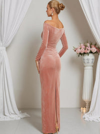 Sheath/Column V-Neck Long Sleeve Strapless Floor-Length Formal Dresses