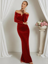 Sheath/Column V-Neck Long Sleeve Strapless Floor-Length Formal Dresses