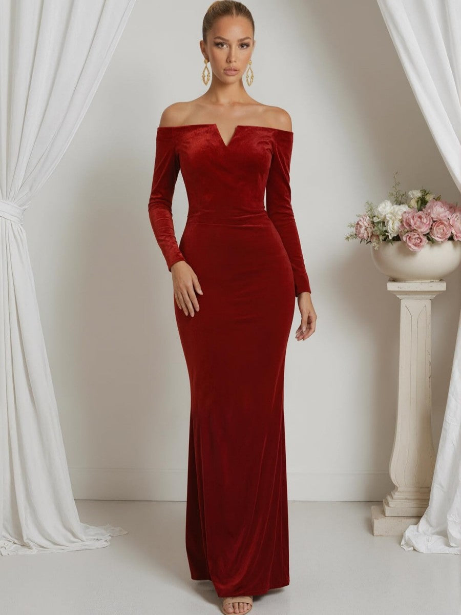 Sheath/Column V-Neck Long Sleeve Strapless Floor-Length Formal Dresses