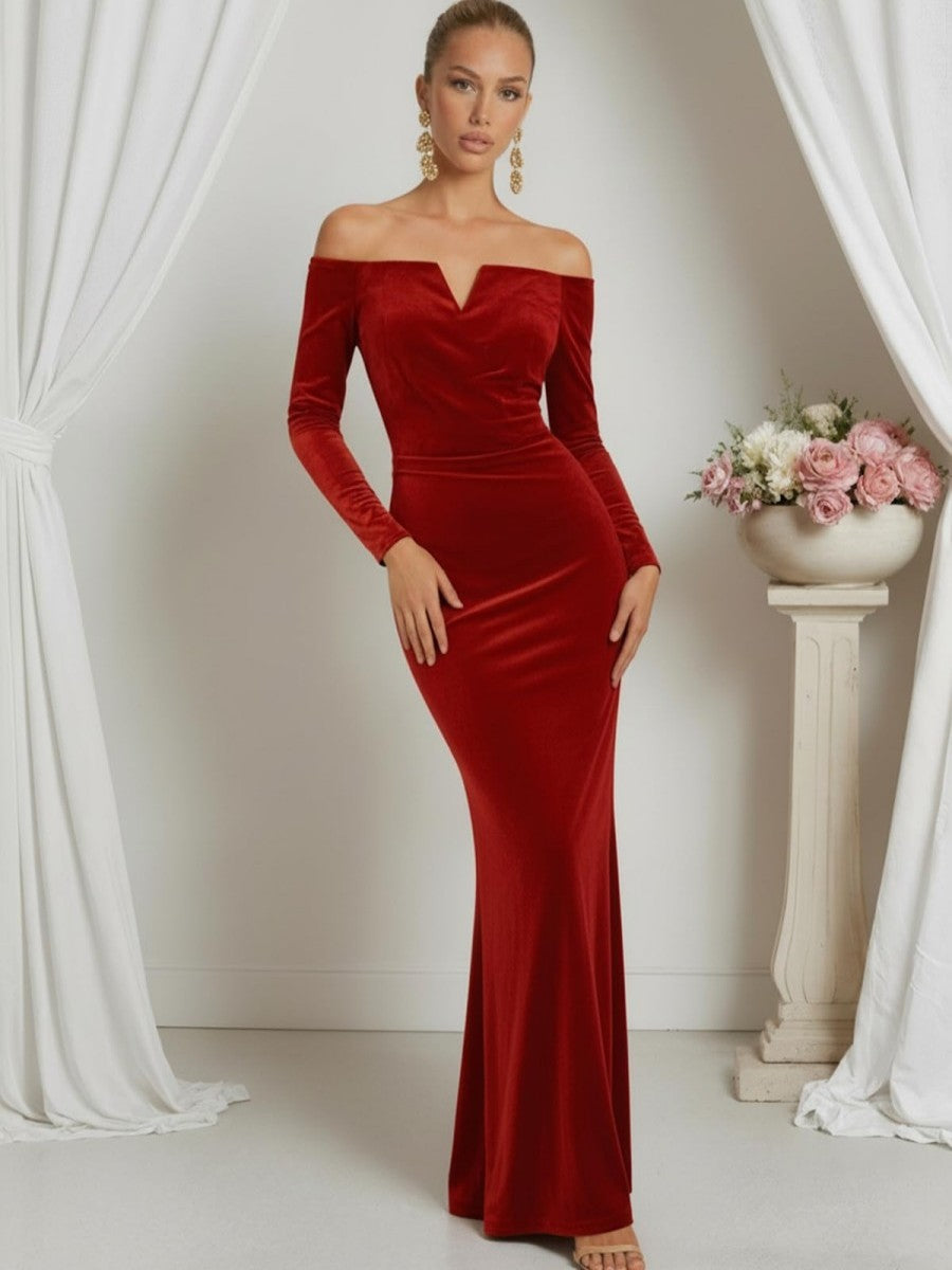 Sheath/Column V-Neck Long Sleeve Strapless Floor-Length Formal Dresses