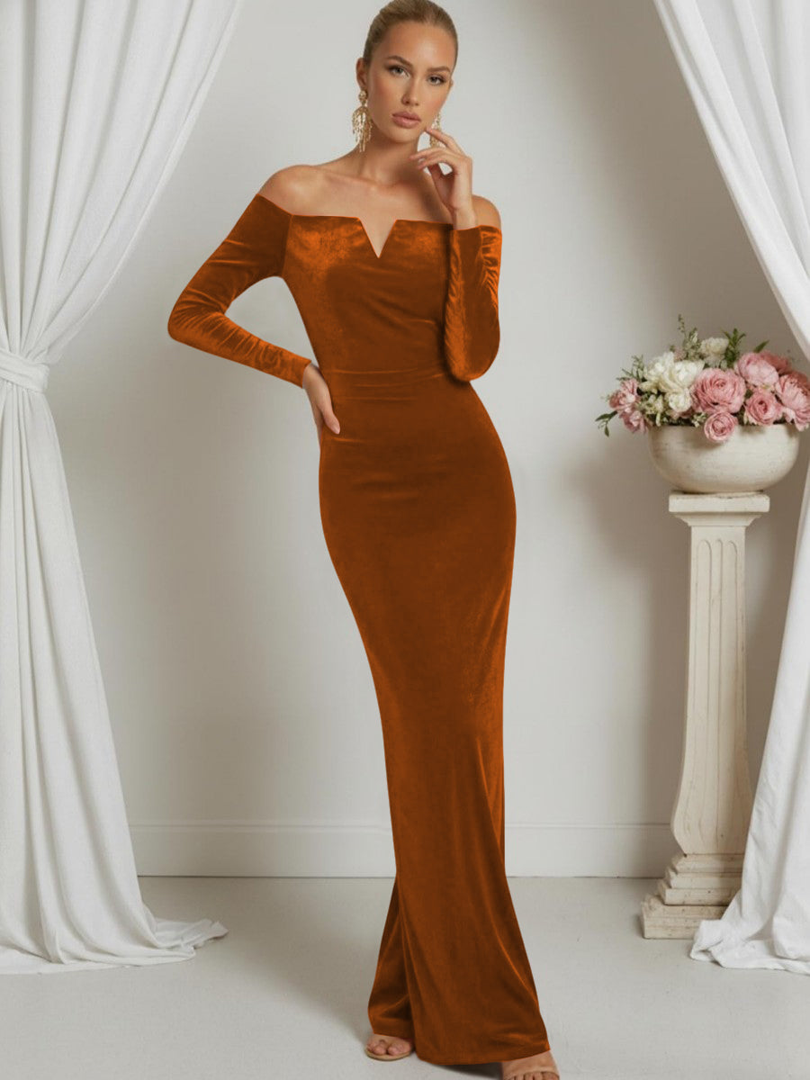 Sheath/Column V-Neck Long Sleeve Strapless Floor-Length Formal Dresses