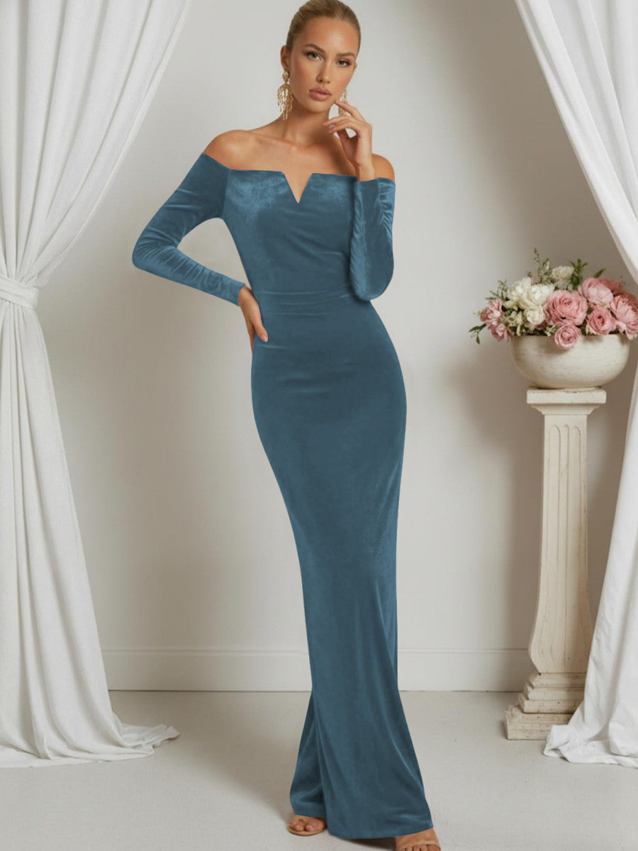 Sheath/Column V-Neck Long Sleeve Strapless Floor-Length Formal Dresses