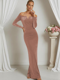 Sheath/Column V-Neck Long Sleeve Strapless Floor-Length Formal Dresses
