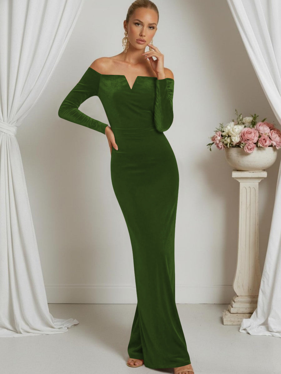 Sheath/Column V-Neck Long Sleeve Strapless Floor-Length Formal Dresses