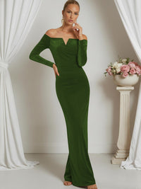 Sheath/Column V-Neck Long Sleeve Strapless Floor-Length Formal Dresses