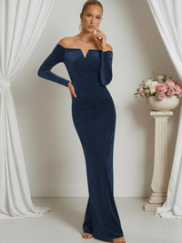 Sheath/Column V-Neck Long Sleeve Strapless Floor-Length Formal Dresses