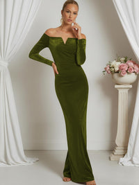 Sheath/Column V-Neck Long Sleeve Strapless Floor-Length Formal Dresses