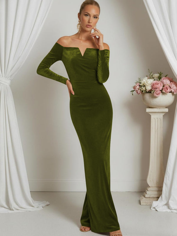 Sheath/Column V-Neck Long Sleeve Strapless Floor-Length Formal Dresses
