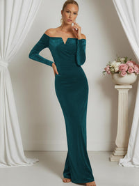 Sheath/Column V-Neck Long Sleeve Strapless Floor-Length Formal Dresses
