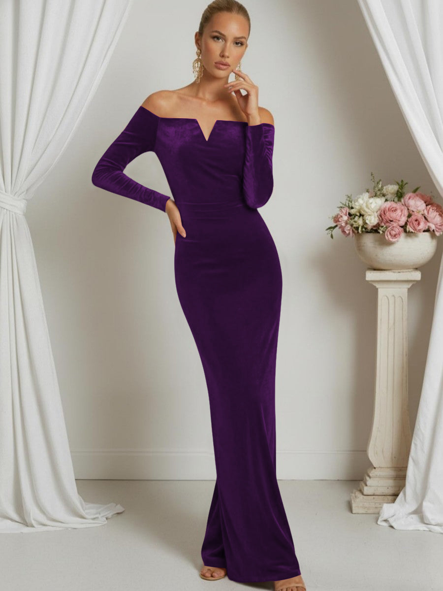 Sheath/Column V-Neck Long Sleeve Strapless Floor-Length Formal Dresses
