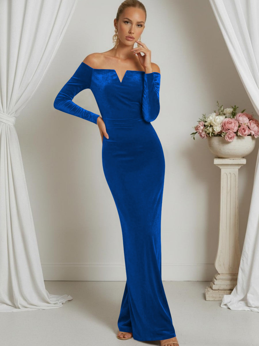 Sheath/Column V-Neck Long Sleeve Strapless Floor-Length Formal Dresses