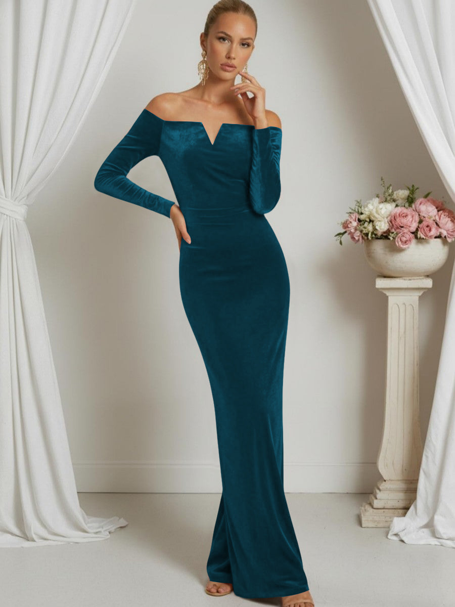 Sheath/Column V-Neck Long Sleeve Strapless Floor-Length Formal Dresses