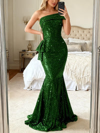 Mermaid/Trumpet Asymmetrical Strapless Floor-Length Evening Dresses with Ruffle