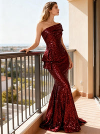 Mermaid/Trumpet Asymmetrical Strapless Floor-Length Evening Dresses with Ruffle