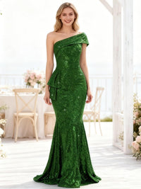 Mermaid/Trumpet Asymmetrical Strapless Floor-Length Evening Dresses with Ruffle