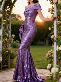 Mermaid/Trumpet Asymmetrical Strapless Floor-Length Evening Dresses with Ruffle