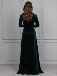 A-Line/Princess V-Neck Long Sleeve Velvet Floor-Length Evening Dresses