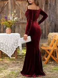 Mermaid/Trumpet Ruched Velvet Floor-Length Formal Dresses with Long Sleeve