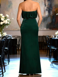 Sheath/Column Strapless Velvet Floor-Length Formal Dresses with Side Slit