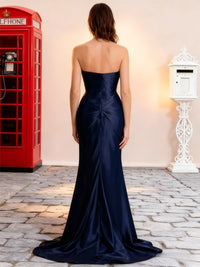 Sheath/Column Strapless Asymmetrical Ruched Floor-Length Formal Dresses with Side Slit