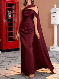 Sheath/Column Off Shoulder Asymmetrical Ruched Floor-Length Formal Dresses with Drape