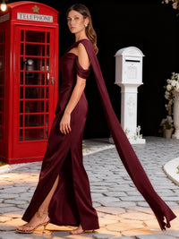 Sheath/Column Off Shoulder Asymmetrical Ruched Floor-Length Formal Dresses with Drape