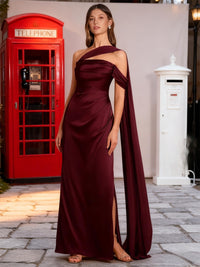 Sheath/Column Off Shoulder Asymmetrical Ruched Floor-Length Formal Dresses with Drape