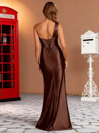 Sheath/Column One Shoulder Sweetheart Ruched Floor-Length Formal Dresses