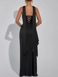 Sheath/Column Strapless Patchwork Ruffle Floor-Length Formal Dresses with Scarf