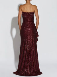 Sheath/Column Glitter Strapless Ruched Floor-Length Evening Dresses with Ruffle