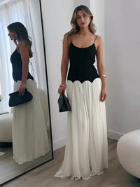 A-Line/Princess Spaghetti Strap Floor-Length Formal Dresses with Patchwork Chiffon