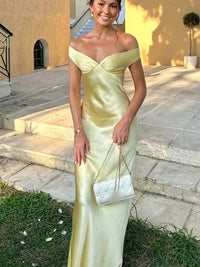 Sheath/Column Off Shoulder Satin Floor-Length Formal Dresses