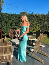 Sheath/Column Off Shoulder Satin Floor-Length Formal Dresses