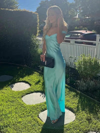 Sheath/Column Off Shoulder Satin Floor-Length Formal Dresses