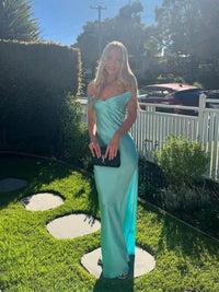 Sheath/Column Off Shoulder Satin Floor-Length Formal Dresses