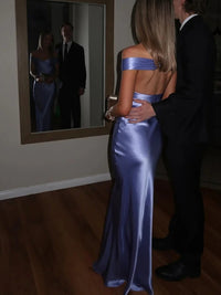 Sheath/Column Off Shoulder Satin Floor-Length Formal Dresses