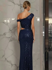 Mermaid/Trumpet Off-Shoulder Sequin Cut-Out Floor-Length Formal Evening Dresses