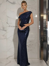 Mermaid/Trumpet Off-Shoulder Sequin Cut-Out Floor-Length Formal Evening Dresses