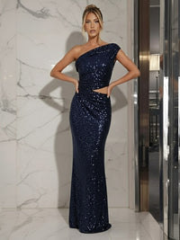 Mermaid/Trumpet Off-Shoulder Sequin Cut-Out Floor-Length Formal Evening Dresses