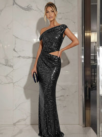 Mermaid/Trumpet Off-Shoulder Sequin Cut-Out Floor-Length Formal Evening Dresses