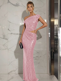 Mermaid/Trumpet Off-Shoulder Sequin Cut-Out Floor-Length Formal Evening Dresses