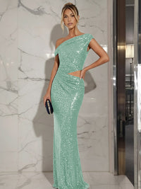 Mermaid/Trumpet Off-Shoulder Sequin Cut-Out Floor-Length Formal Evening Dresses